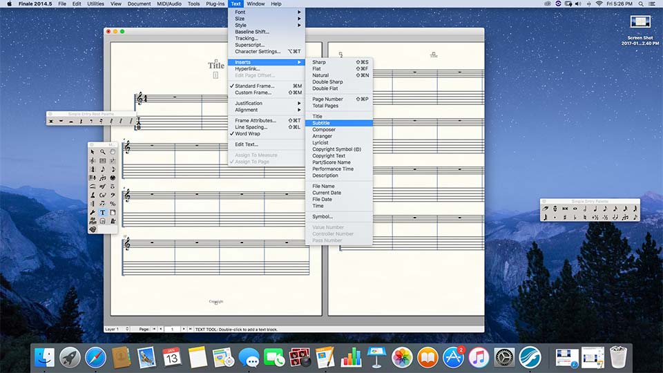 Finale Document with Text Inserts